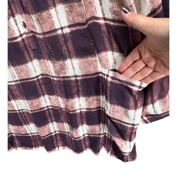 Garnet Hill Tunic Top Women 6 Purple Plaid Crepe Popover Shirt Casual Cottage - Picture 5 of 14